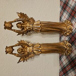 Set Of 2 Victorian Trading Company Gold Angel Candle Holders